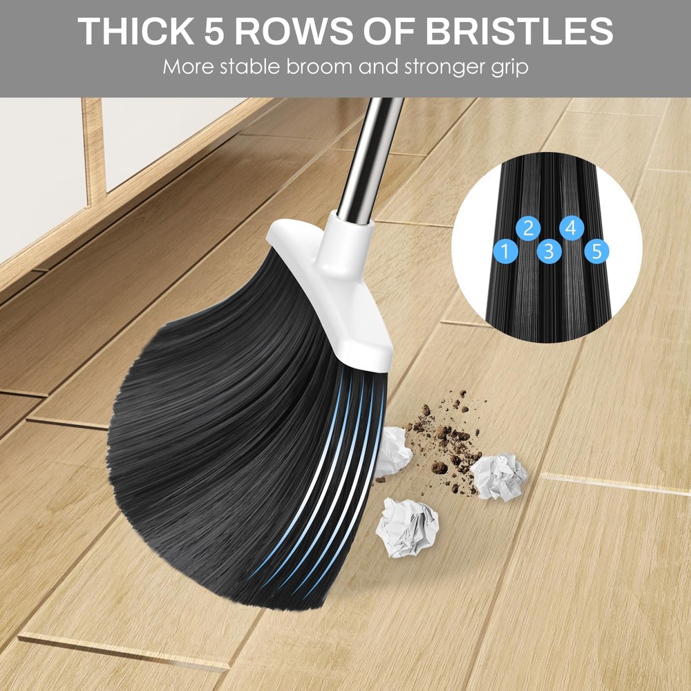 Broom and Dustpan Set for Home, 51-in Long Adjustable Handle Angle Broom and ...