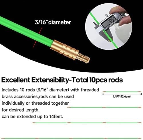 Fiberglass Running Electrical Wire Glow Rods Wire Pulling with 8 Different 14FT