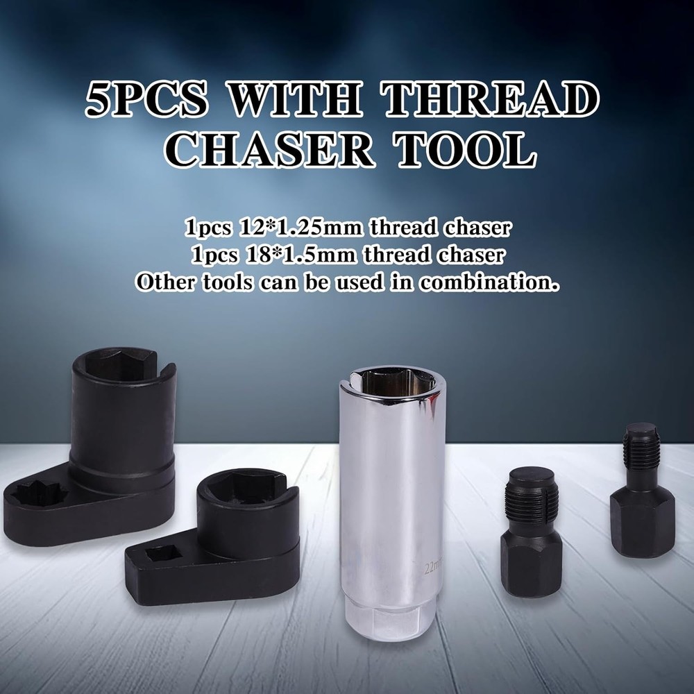 5-Piece Forged O2 Oxygen Sensor Socket & Thread Chaser Set – Automotive Tool...