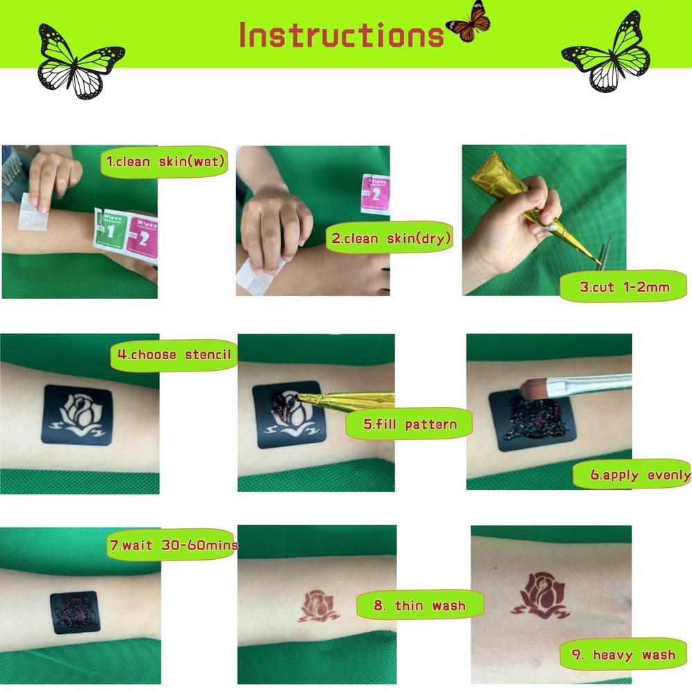 Temporary Tattoos Kit - Large 12 Sheets Tattoo Large, A-6Pcs