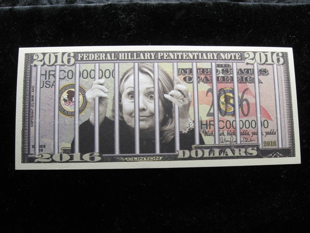 Hillary Clinton Behind Bars Novelty currency note 6" x 2 1/2" (6)