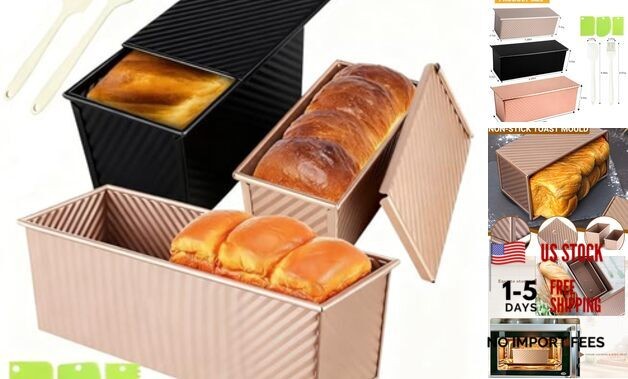 3 Pack Set Pullman Loaf Pan with Lids, 2.2 lb & 1 lb & 0.8 lb Dough