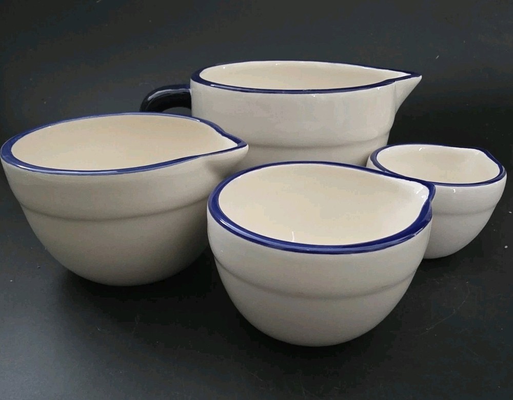 Haven Key Ceramic Nesting Measuring Cups Handpainted Blue White Florals Cottage