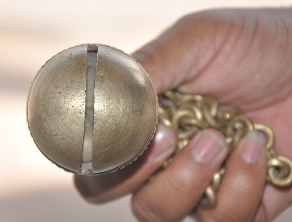 Vintage Hanging Solid Heavy Cow Bell With Chain , Nice Patina
