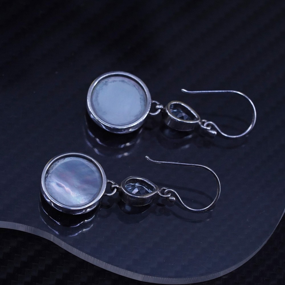 sterling silver 925 multi circle earrings teardrop blue topaz abalone circle