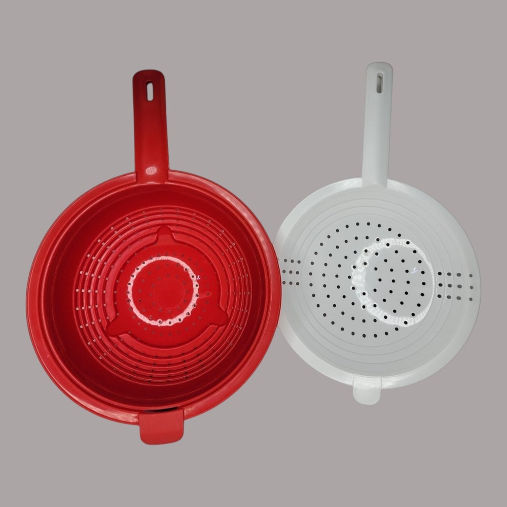 Tupperware Double Colander Berry Strainer Red White 2qt Vintage 2 Piece Nesting