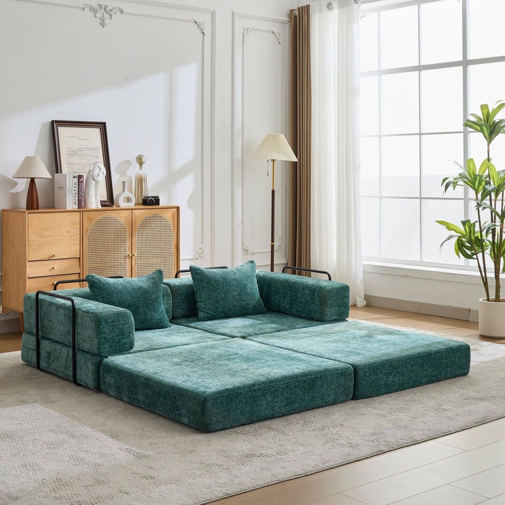 Convertible Fold Out Sleeper Sofa Bed, Floor Couch Loveseats w/Fixed-Shape Frame