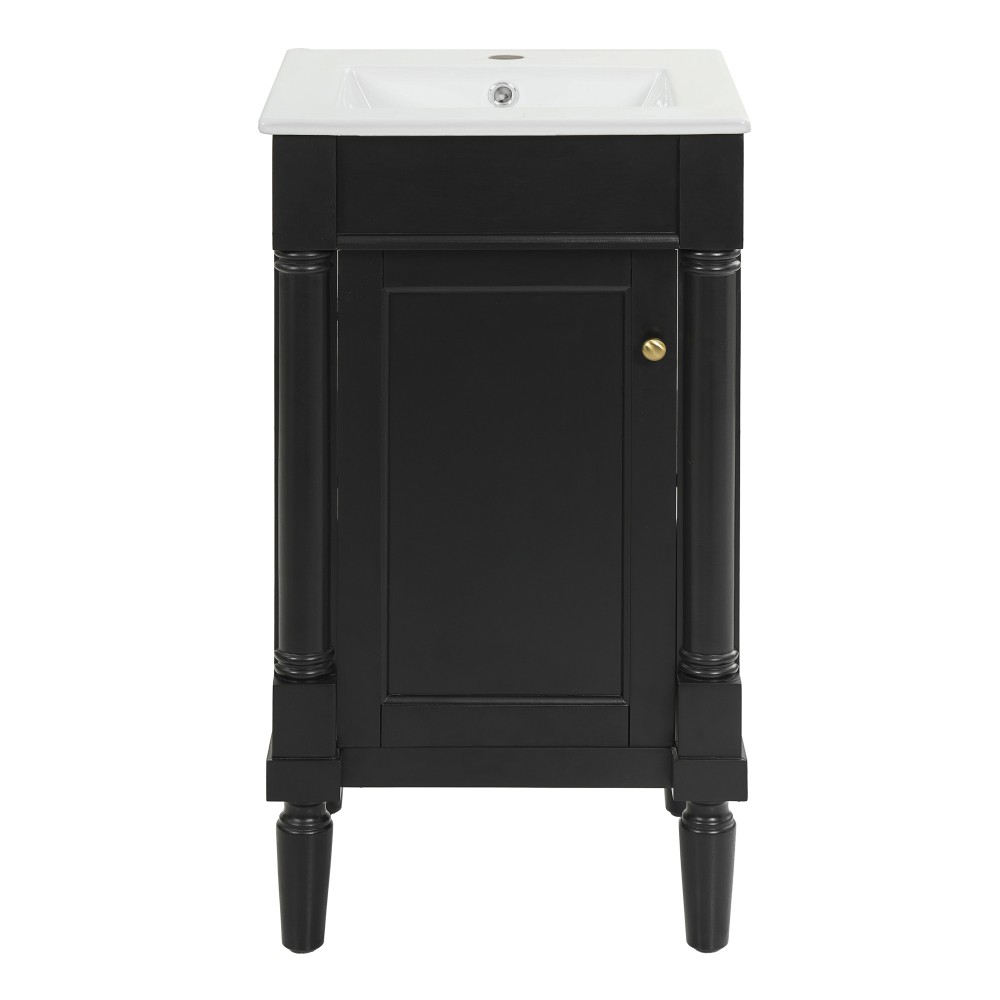 French Bathroom Vanity with Ceramic Sink & Soft-Closing Doors, Black