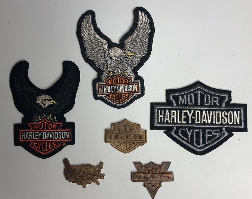 3 Harley-Davidson Embroidered PATCHES And 3 Metal Emblems