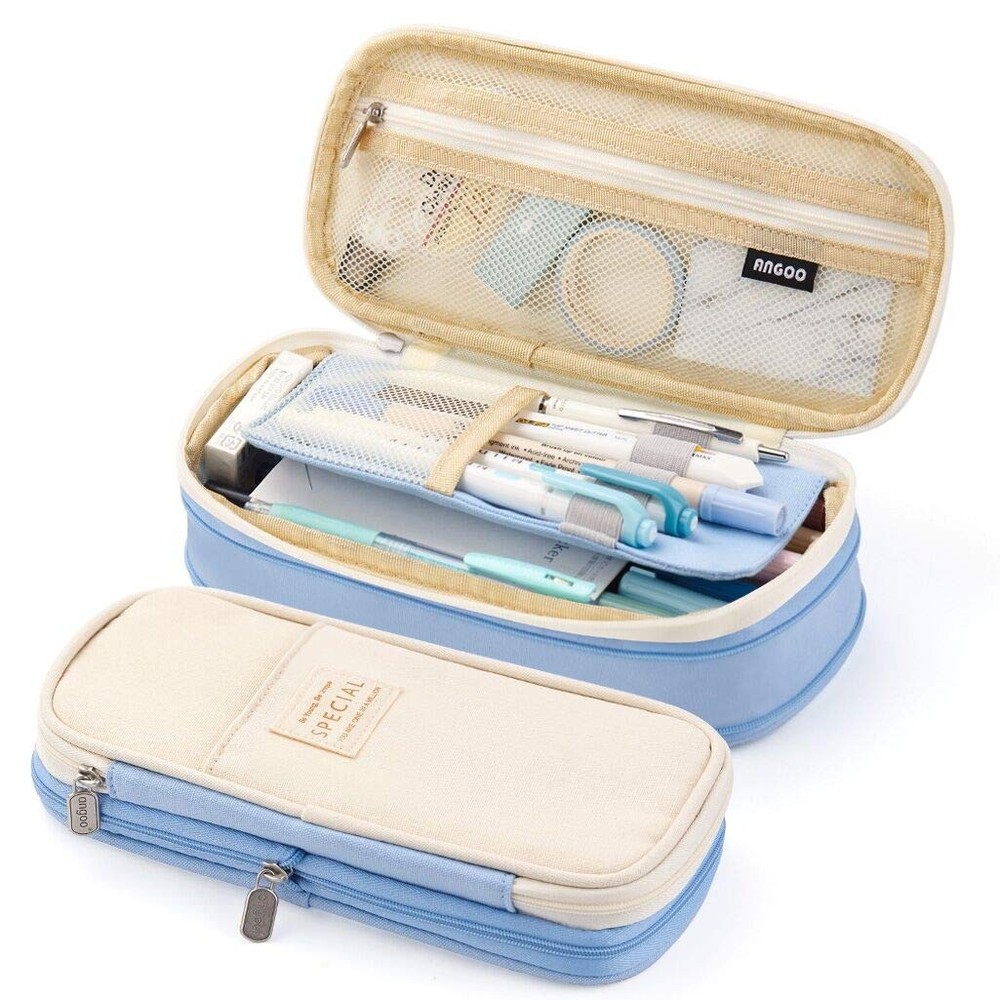 EASTHILL Big Capacity Pencil Pen Case Office College School Large, Light Blue