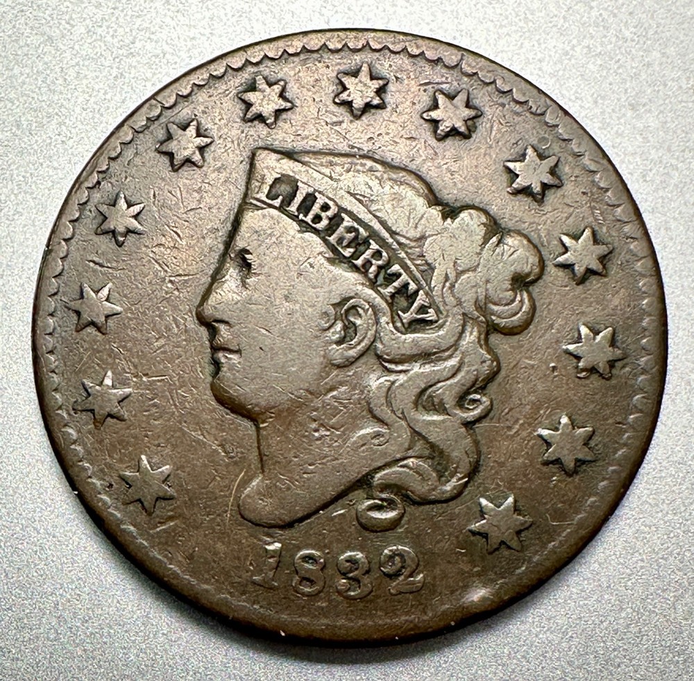 1832  CORNET HEAD LARG CENT   NICE DETAIL  #1607