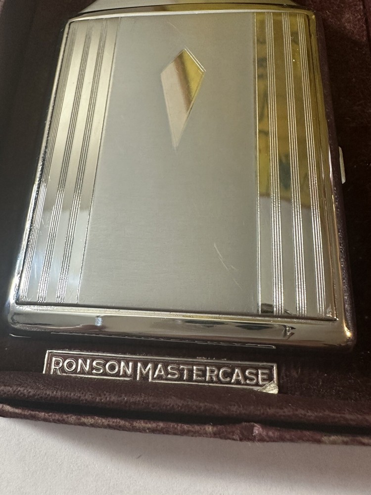 Vintage ®Ronson Mastercase Cigarette Case & Lighter Original Box With Felt case