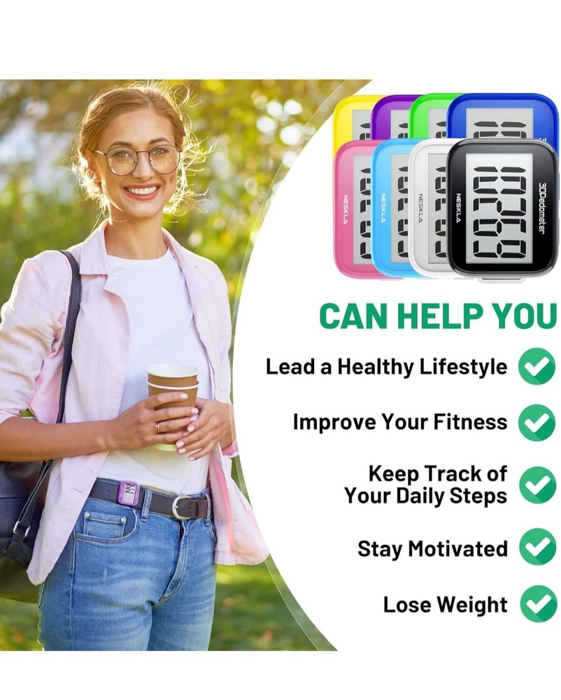 3D Pedometer for Walking, Simple Step Counter Large Digital Display,Step Tracker
