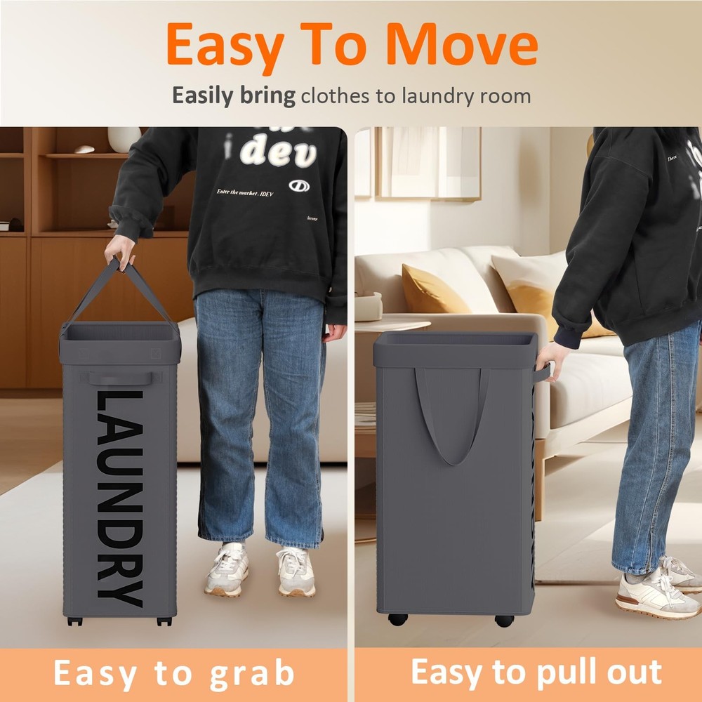 Laundry Basket with Wheels, 90L Rolling Laundry Hamper with Wheels, Large Clo...