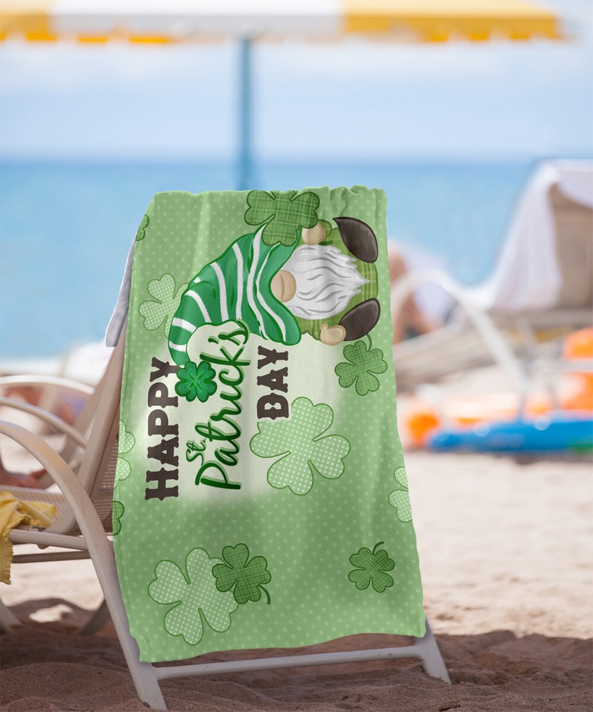 30"x60" St. Patrick's Day Gnome Beach Towel Lightweight Microfiber Bath