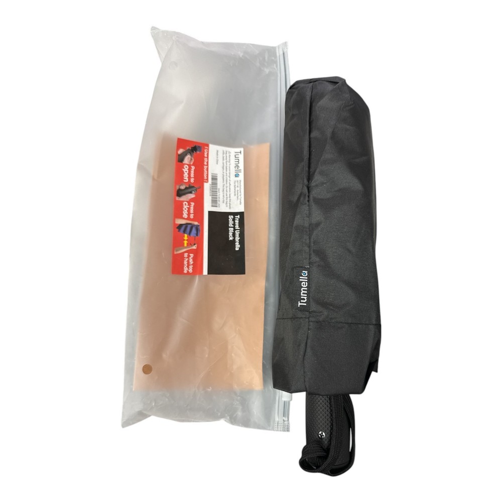 Tumella Windproof Travel Umbrella Compact Auto Folding 70MPH -Solid Black-