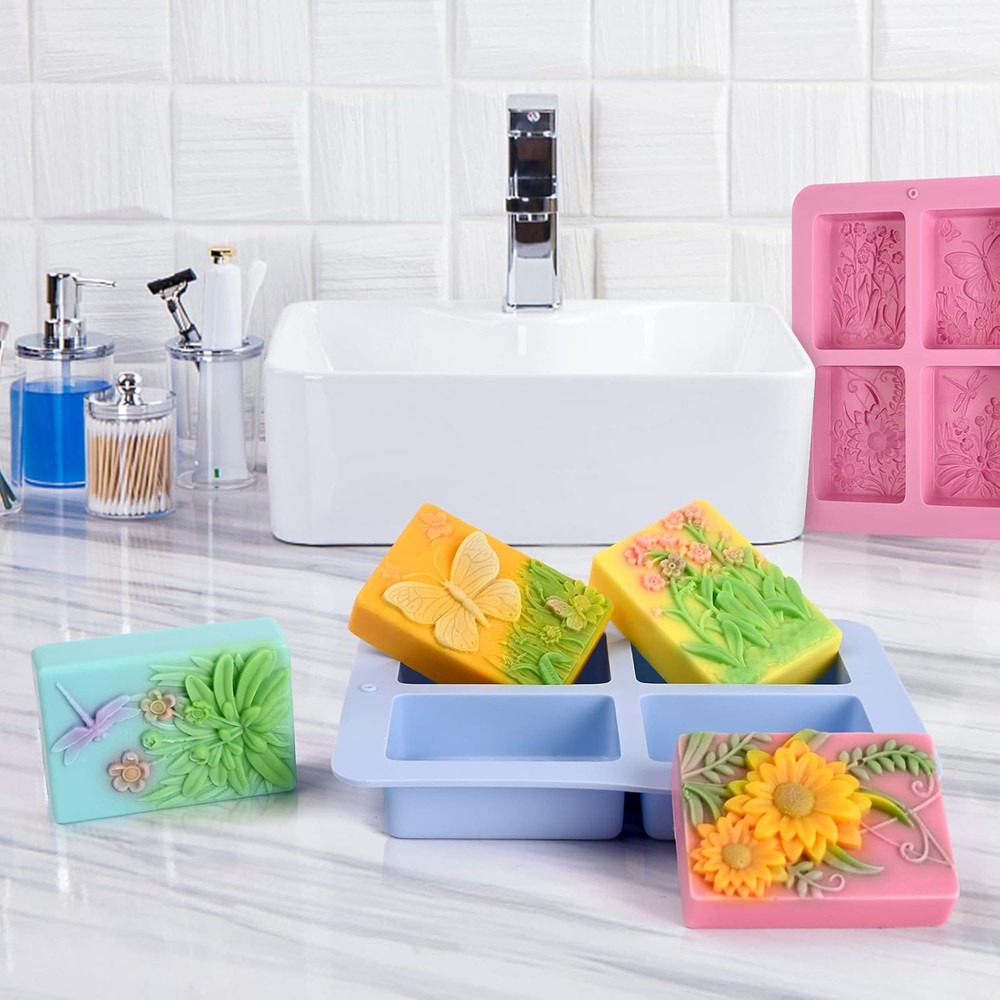 Soap Molds Silicone, 3D Rectangular Insect Flower Silicone Molds for Handmade Cr
