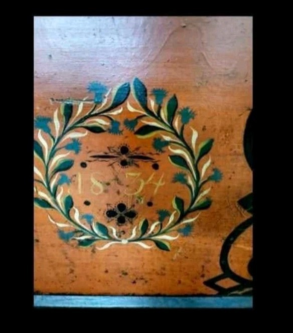 1834 Antique Dowry Chest/Trunk Solid Walnut Handpainted, Candle Box, Great Cond