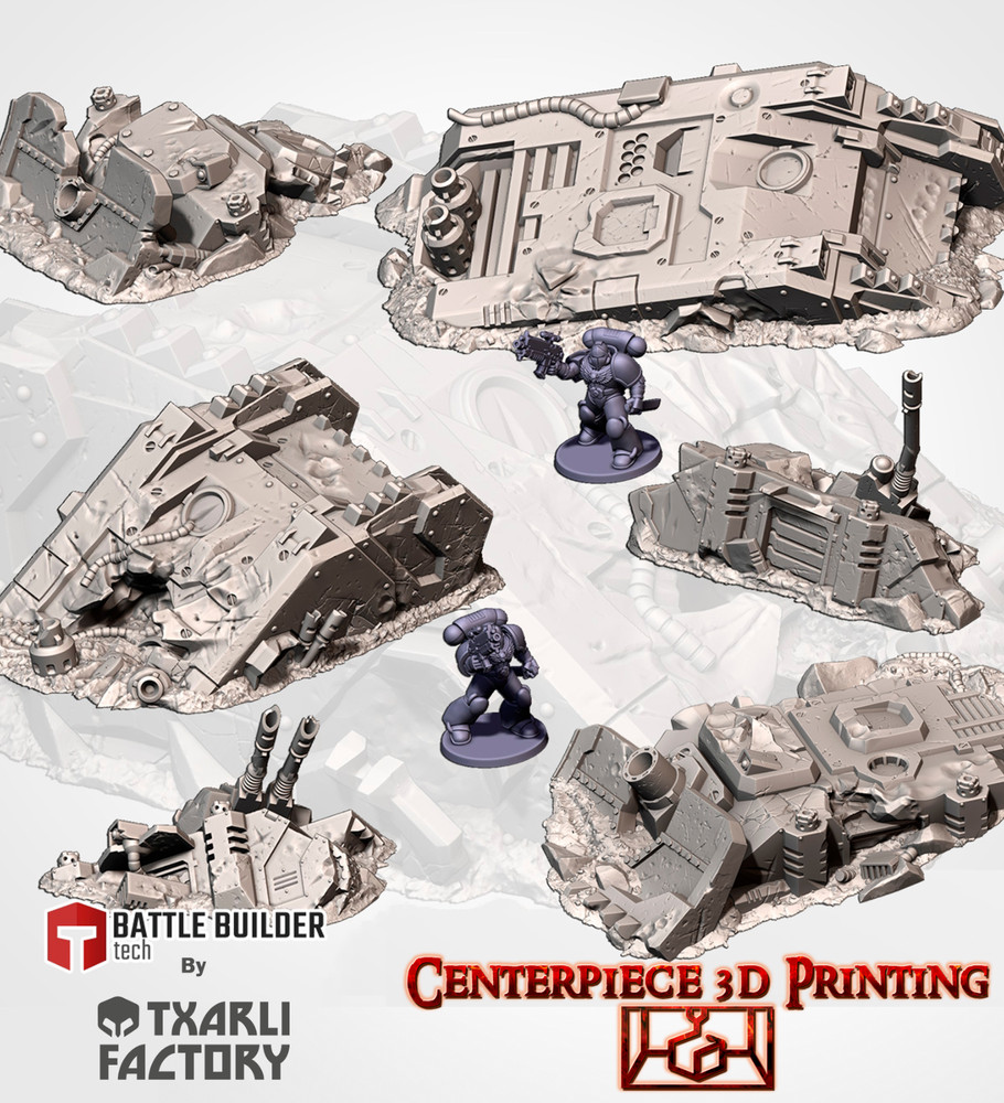 Destroyed Vehicles Tanks - 3d printed Tabletop Terrain Scenery for Grim Future