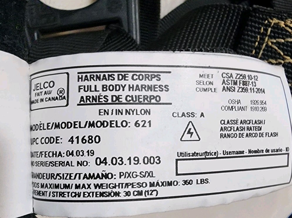 Jelco Fall Protection Safety Harness Model 621