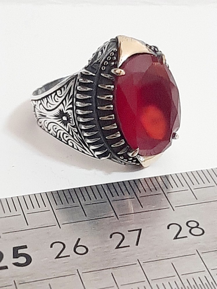 Men 925 Silver Ring Solitaire Ruby Spinel Ring Man Sterling $