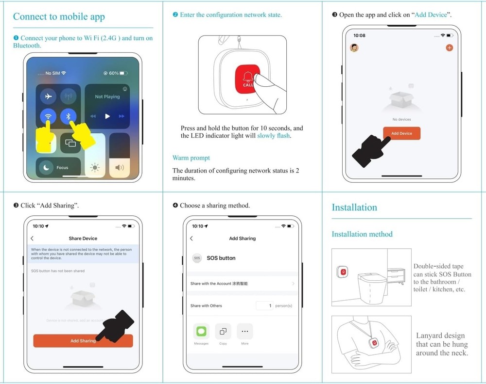 Battery-Powered Elderly Call Button: Quick Alerts, Easy Installation - 15M Range