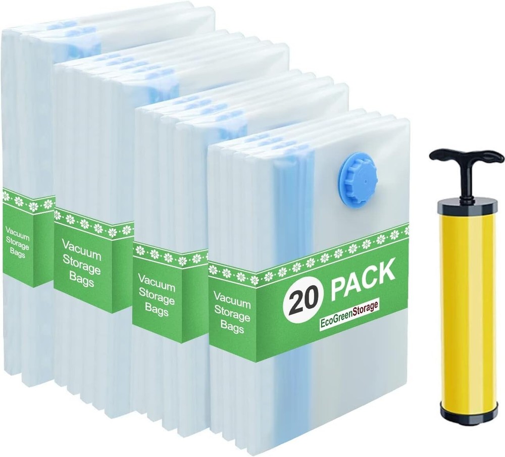 EcoGreen 20 Pack Vacuum Storage Bags with Hand Pump Various Sizes