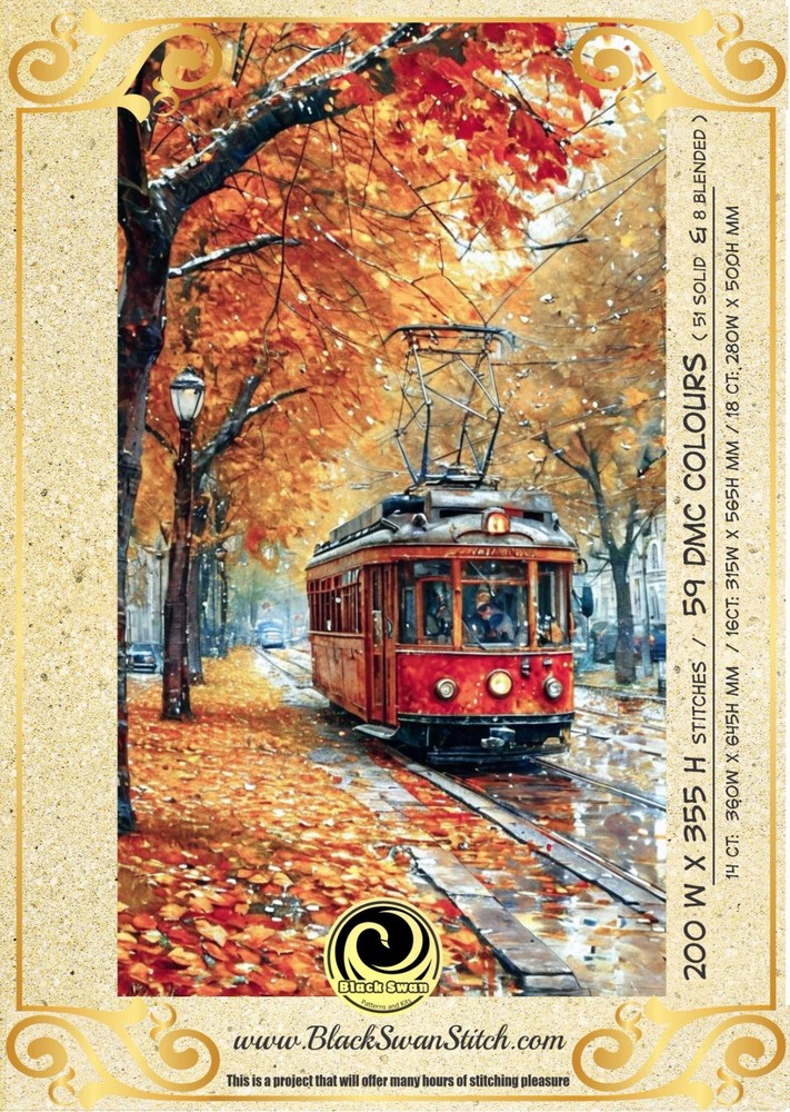 Autumn Tram Chart Counted Cross Stitch Pattern Needlework 758