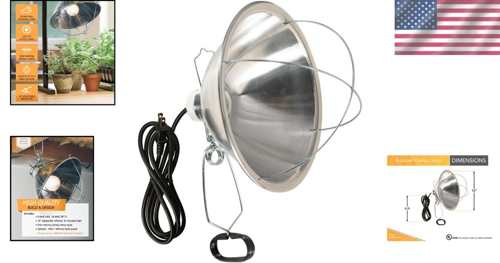 Versatile 300W Clamp Lamp with Reflector & Bulb Guard