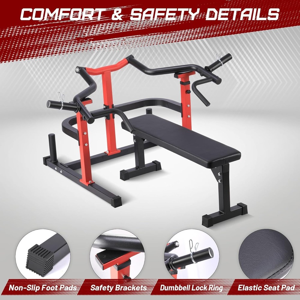 🔝Chest Press Machine with Adjustable Flat Bench & Smooth Bearings,Workout Machi