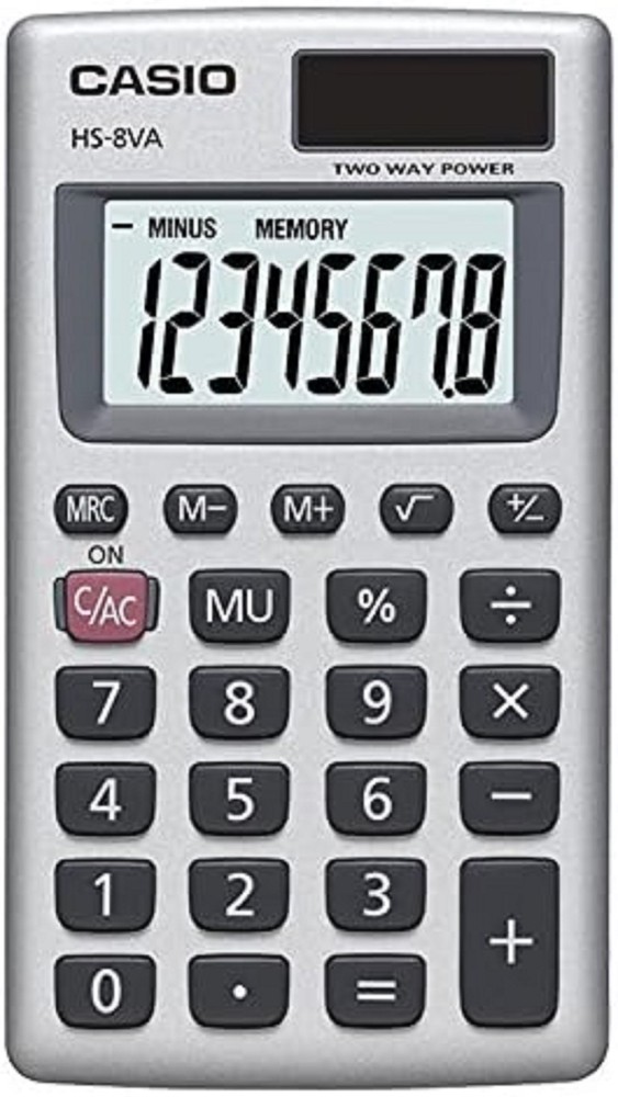 Casio HS-8VA Mini 6-Function Calculator | Large 8-Digit LCD Display |Solar Power