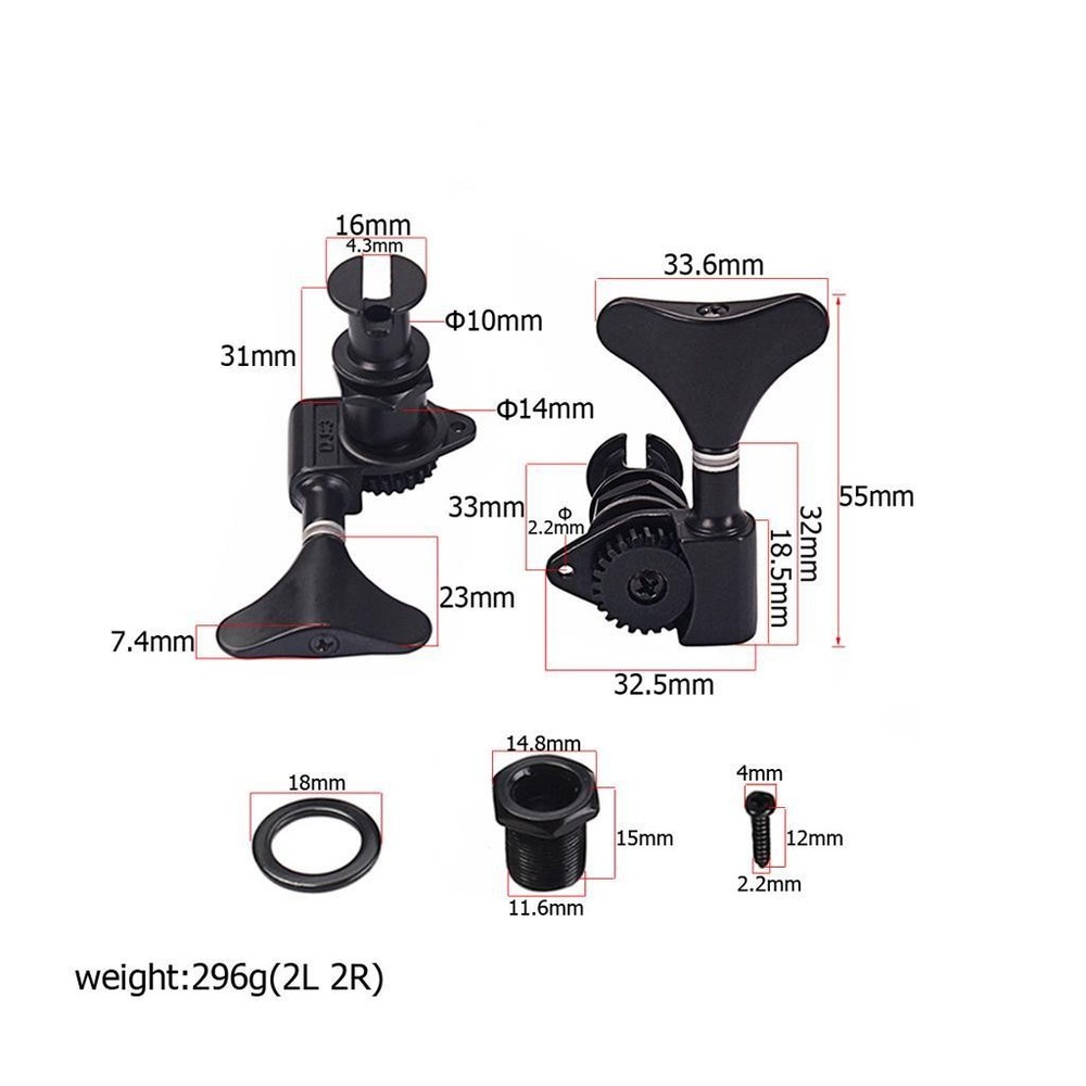 Ukulele String Tuning Pegs, 2L2R Enclosed Locking Tuners