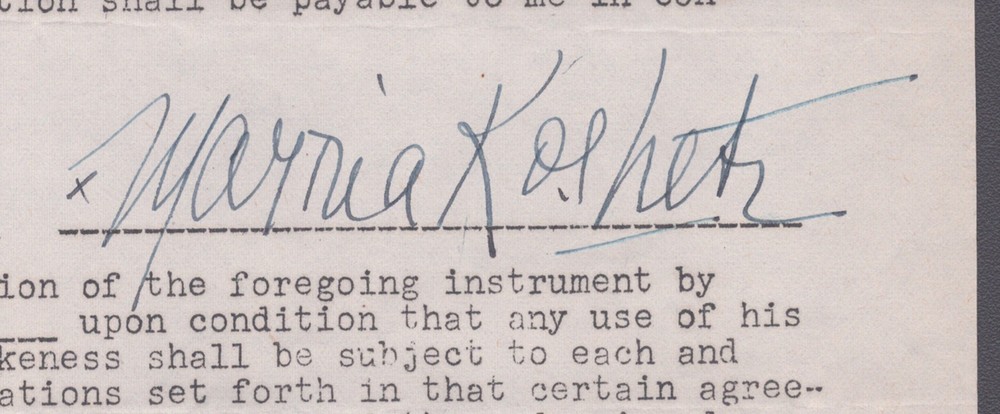 MARINA KOSHETZ - DOCUMENT DOUBLE SIGNED 11/09/1946