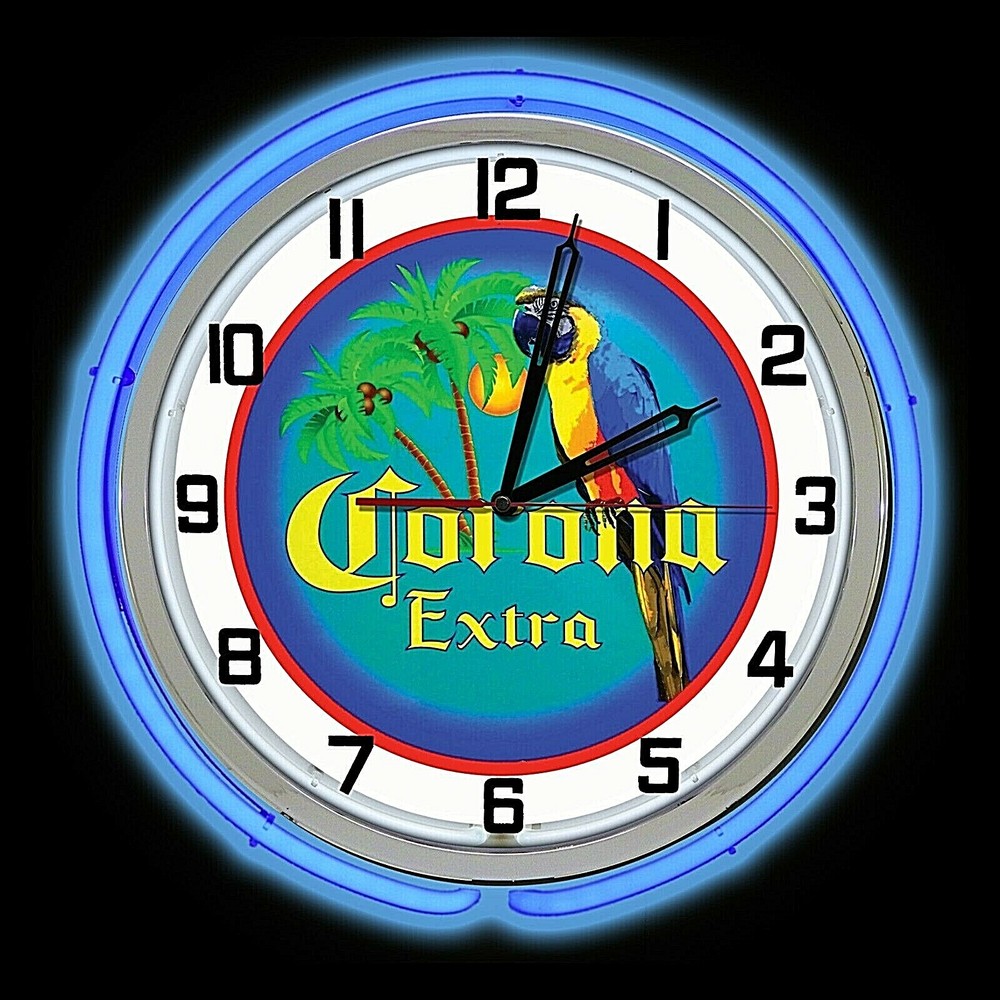 19" Corona Extra Beer Bird Sign Double Blue Neon Clock