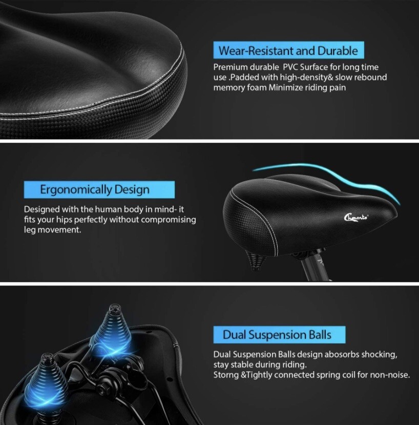 Chaunts Comfortable Padded Oversized Bicycle Saddle Seat Universal Fit NEW