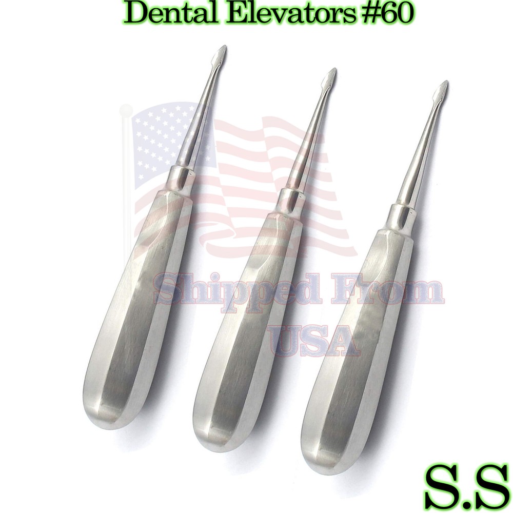 3 DENTAL TOOTH SURGERY STRAIGHT SPADE CONCAVE ROOT TIP ELEVATOR #60