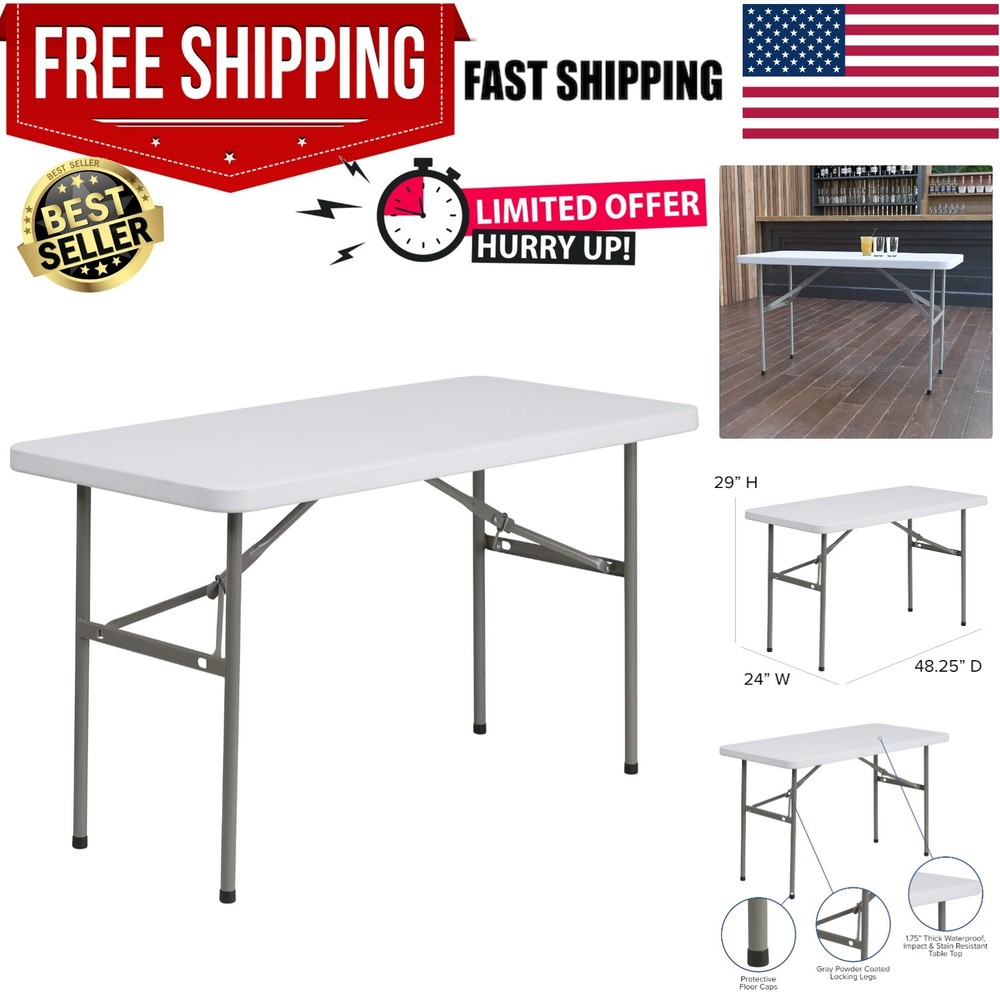 Elon 4' Rectangular Folding Event Table - Portable & Weather-Resistant Design