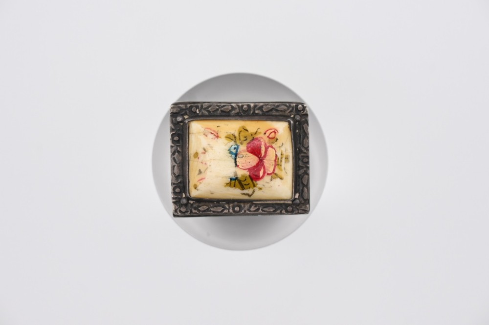 Antique Hallmarked Foreign Silver Painted Patterned Trinket Pill Box Mini Small