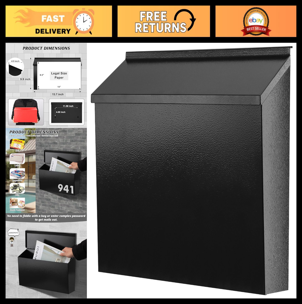 KYODOLED Wall-Mount Mailbox for House, Large Capacity Mail Box, Galvanized Steel