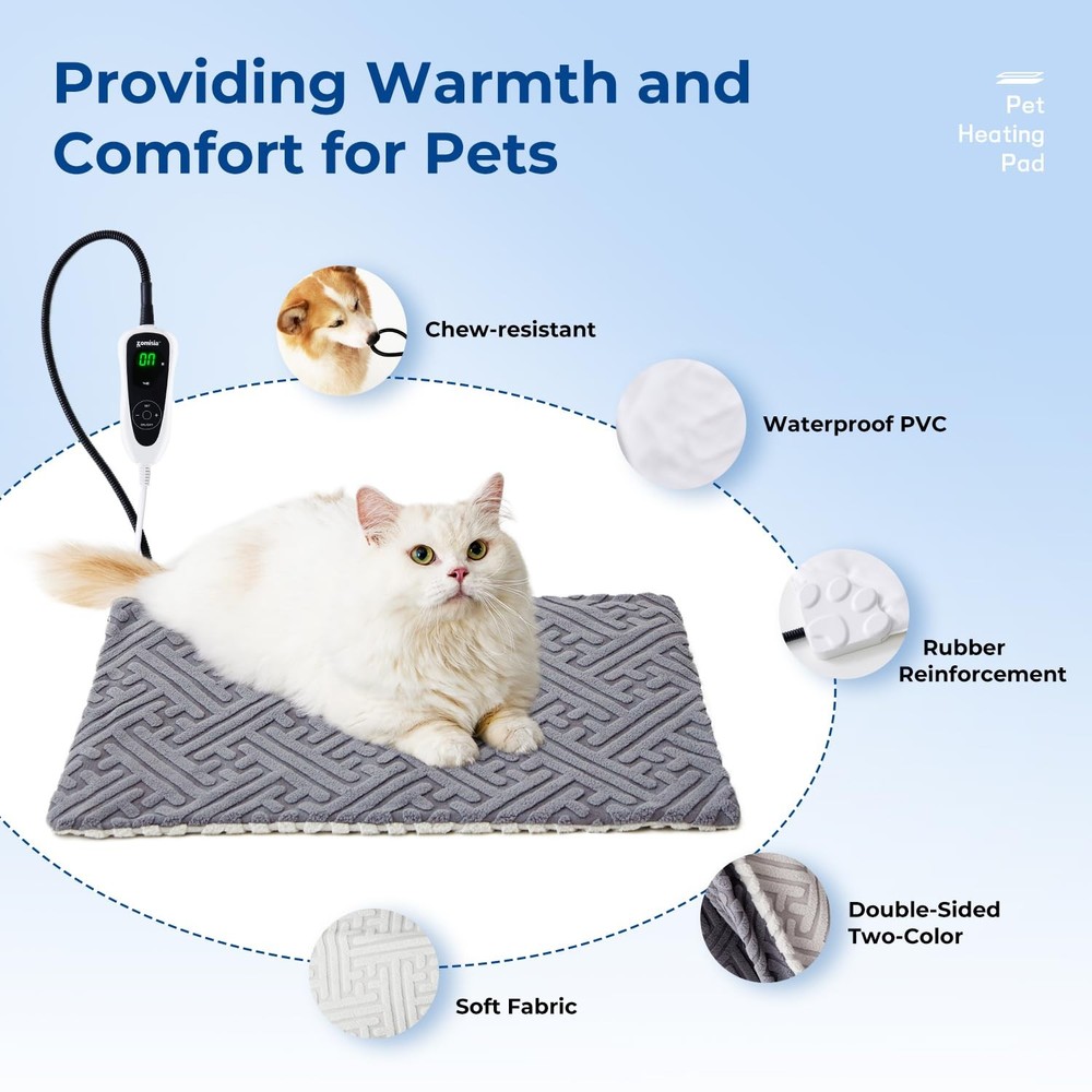 Cat Heating Pad with 11 Temp 25 Timer Options 18x18 Heated Cat Bed Indoor