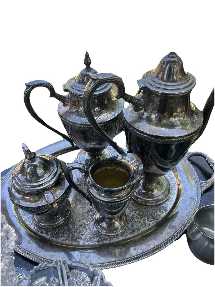 Antique 1930s Castleton Int. Silver Co Sterling Silver Plated  Coffee/Tea Set