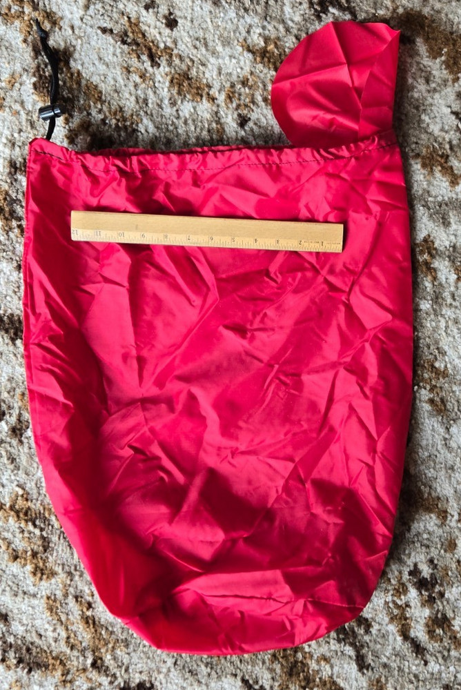 Waterproof stuff sack, red, with drawstring closure flap seal. Large.