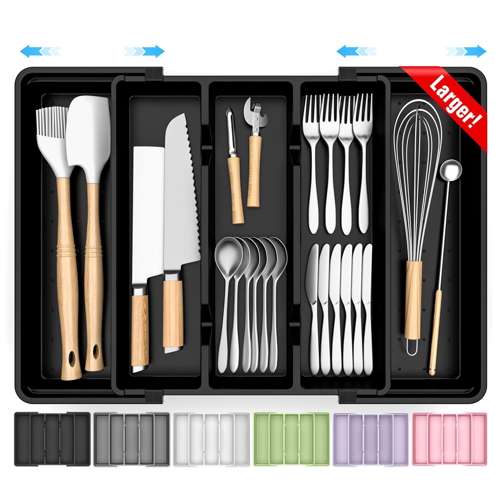 Large Silverware Organizer, Expandable Utensil Drawer Organizer for Kitchen D...