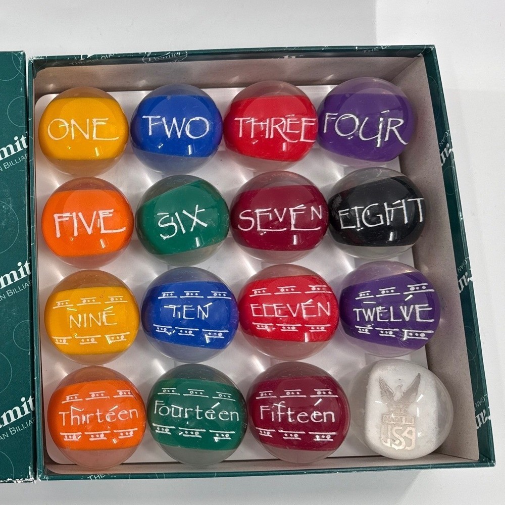 Thomas Billiard Optex Clear Pool Balls Complete Set Multicolor Premier Script