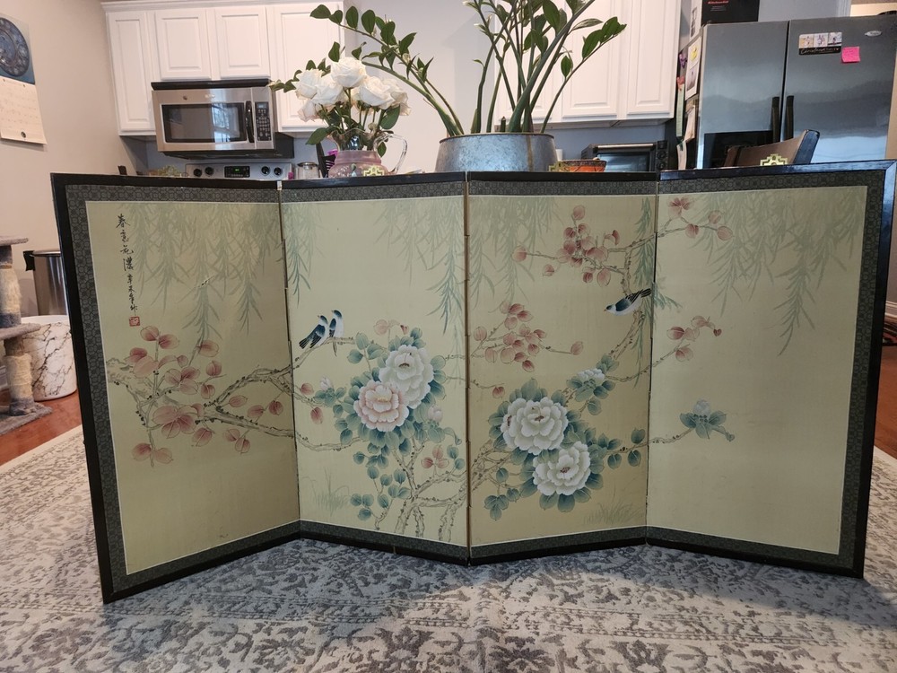 Vintage, Asian, SilkScreen, Folding Screen Room Divider