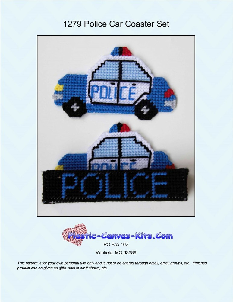 Police Car Coaster Set-Plastic Canvas Pattern or Kit