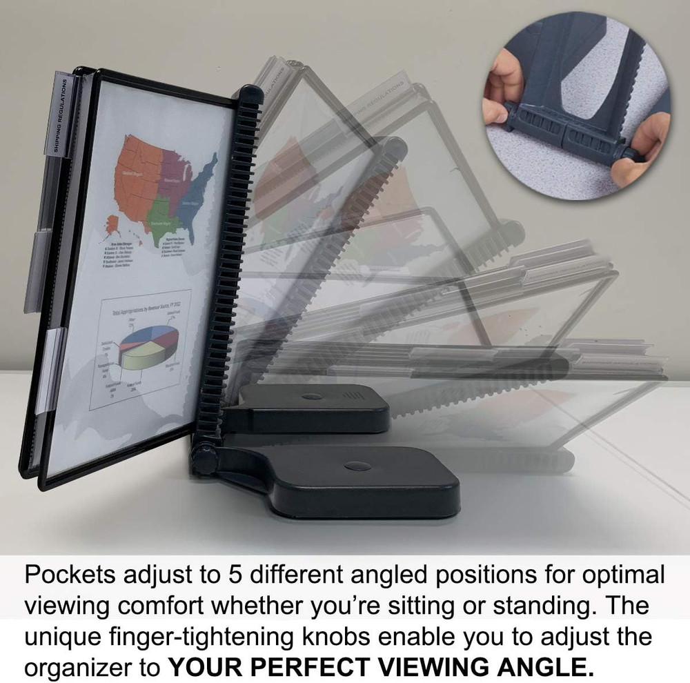 Adjustaview 20-Pocket Desk Reference Organizer with Easy-Load Pockets and Compac