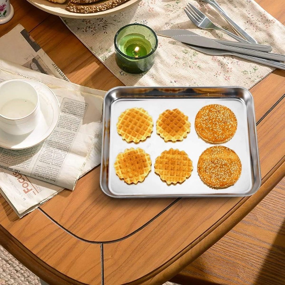 Wildone Baking Sheet with Rack Set [2 Sheets + 2 9 x 7 x 1 inch, Silver