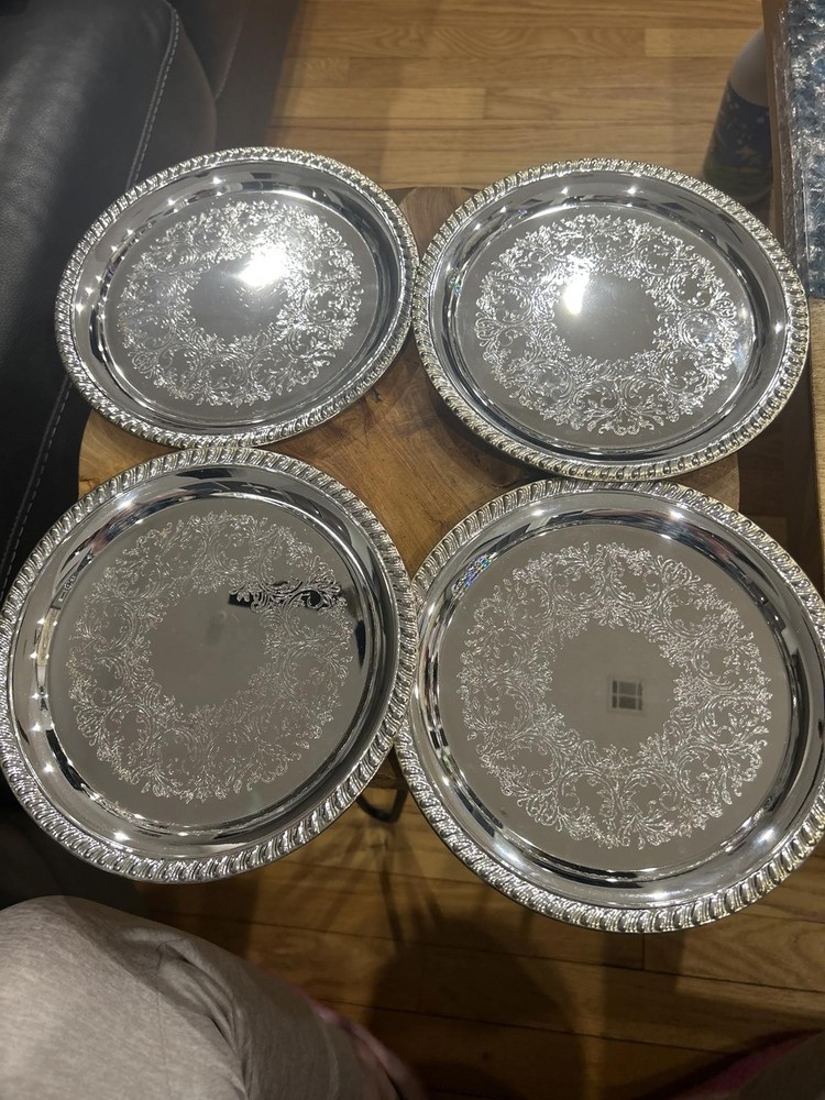 Set -4 Decorative Silverplated Serving Trays/charger plates