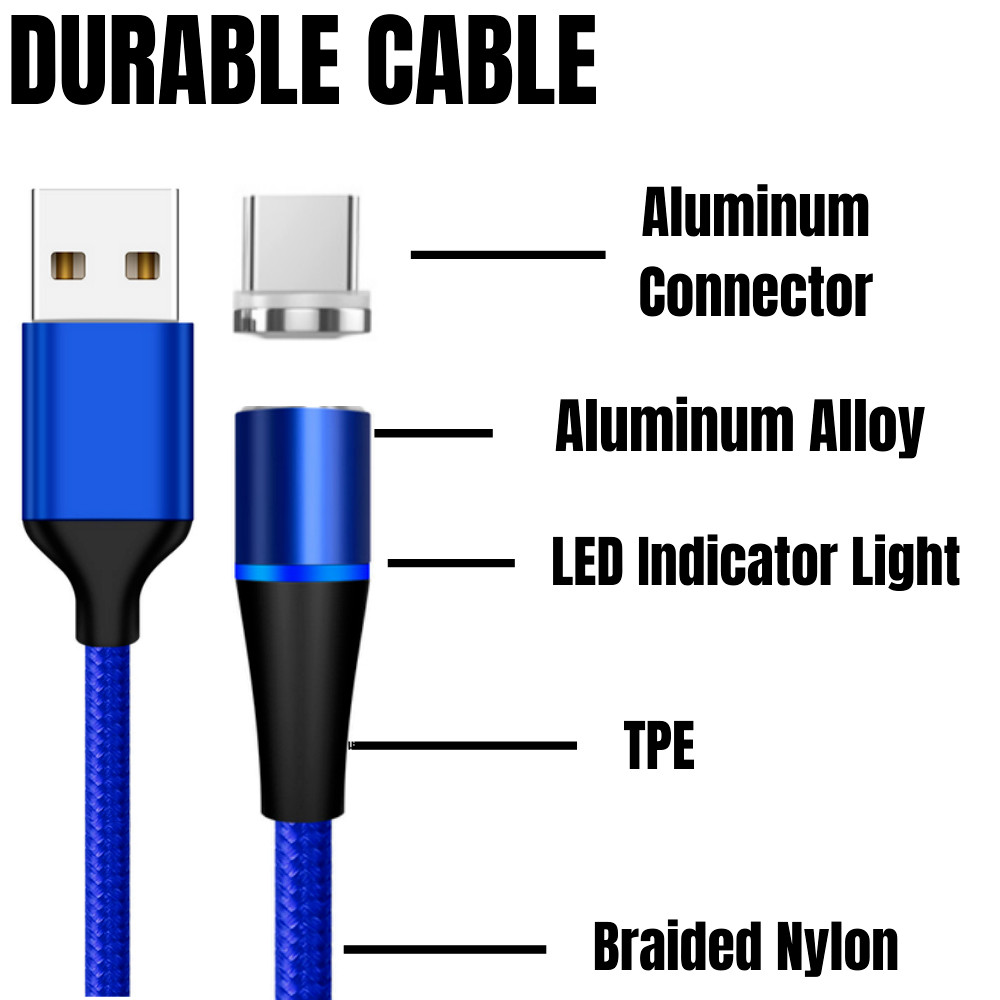 3 PACK Magnetic Phone Charger Fast Charging Cable For Micro USB/Type C/ iPhone